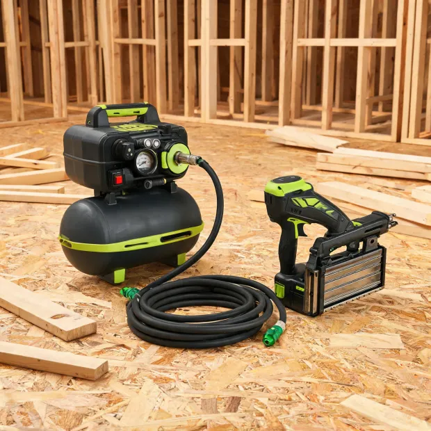 Pneumatic nailer and compact compressor