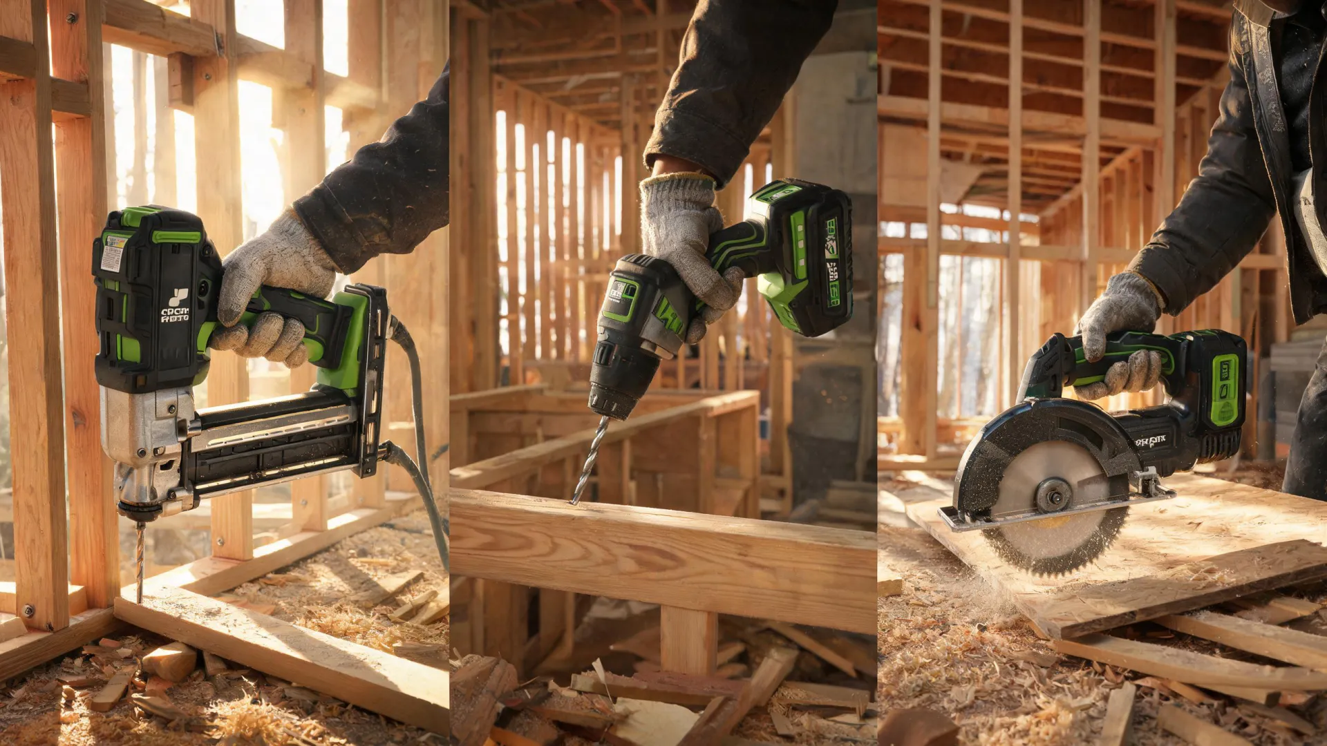 Porter Cable tools on an active framing jobsite